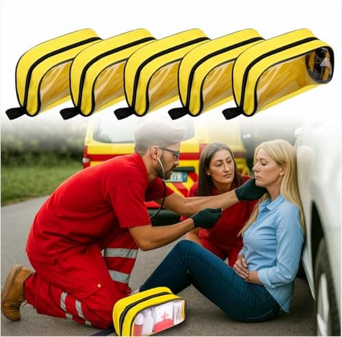 BAOZENP Empty First Aid Pouch - Color Coded Emergency Organizer Bag with Zipper & Transparent Window, Med Supplies Storage for Travel, Camping, Office, Car & Home, 5Pcs (Yellow)