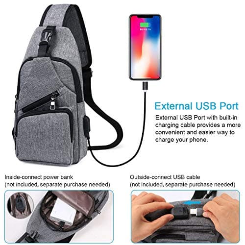 flintronic Sling Bag, Chest Bag with USB Charging Port, Men Women Lightweight Crossbody for Hiking,Cycling, Traveling (Include 1*USB Cable) — view 3