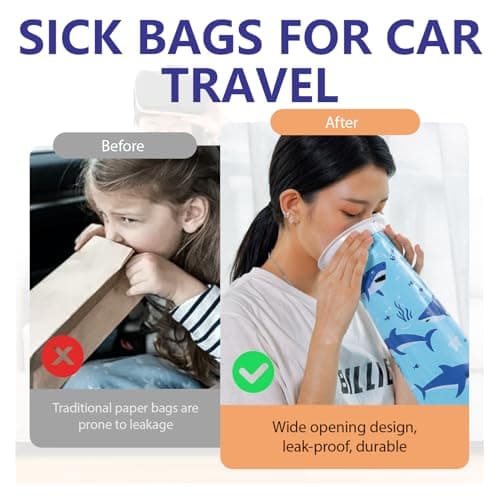 50Pcs Sick Bags with Cartoon Pattern, Disposable Vomit Bags for Travel, Leakproof Sickness Bags Barf Bags for Nausea and Vomiting for Children and Adults, Sky Blue Shark — view 5