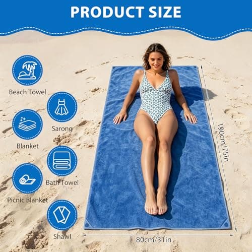 Indrnif Outdoor Magnetic Bath Towel 190 X 80 cm,Quick-Dry Sand-Resistant Beach Towel with Magnetic Closure,Oversized Microfiber Bath Towel for Travel, Swimming, Pool, Yoga, Hiking, Camping (blue) — view 2