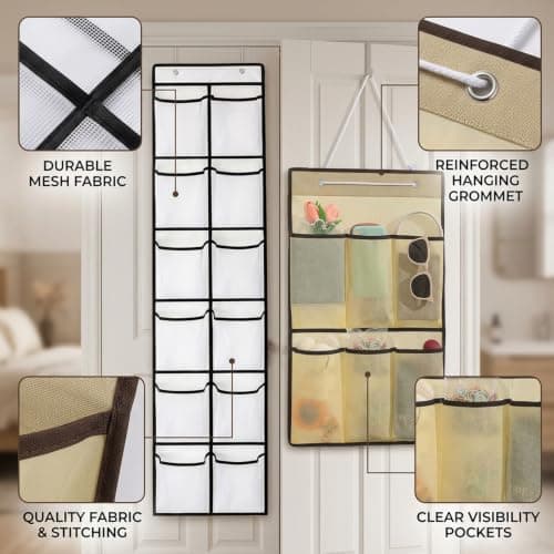WORUIB Two-Pack Hanging Shower Caddy, Vertical Storage Solution for Compact Living Spaces,Over Door Storage Bags with Mesh Pockets for Bathroom Bedroom Kitchen Office Organisation — view 3