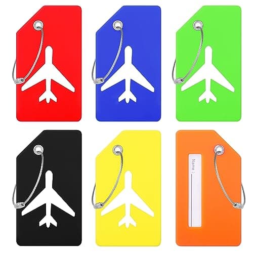 6 PCS Luggage Tags Silicone Suitcase Tags with Steel Loop Luggage Labels with Name ID Address Card, Waterproof Baggage Labels for Travel Bag Quickly Spot Luggage (9 x 4 cm, 6 Colours)