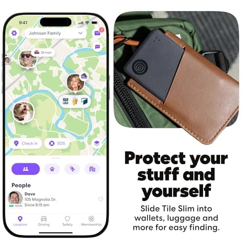 Life360 Tile Slim - Wallet Finder, Bluetooth Tracker and Item Locator for Luggage Tags, Passports and More. Both iOS and Android Compatible. Phone Finder. 1-Pack (Black) — view 3
