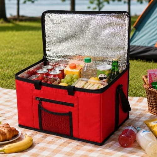 Taylor & Brown Soft Cool Bag, Cooler Bag Box, 26L Thermal Food Delivery, Large Insulated Picnic Lunch Bag, Grocery Shopping Bags for Camping BBQ Shopping Fishing Outdoor Activities (Red, 1) — view 2
