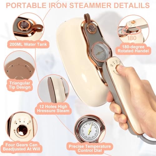Upgrade Rotary Travel Steamer Iron for Clothes, 2 in 1 Pointer Temp Display Portable Garment Steam Generator, 1200W, Large Tank 200ml, 20S Heat-Up, Travel Essentials, Gifts for Mums, Girlfriends, Wife — view 5