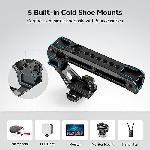 SMALLRIG Lightweight NATO Top Handle, Quick Release NATO Grip with NATO Rail for DSLR Camera Cage, Universal Top Handle built in 5 Cold Shoe Adapters - 4345 — view 4