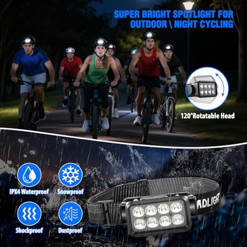 VZZNN 6 Pack Rechargeable Headlamp Flashlight, 8 LED 2500 Lumen Ultra-Light Bright Headlight with Motion Sensor, Waterproof Lightweight Head Lamp for Adult — view 3