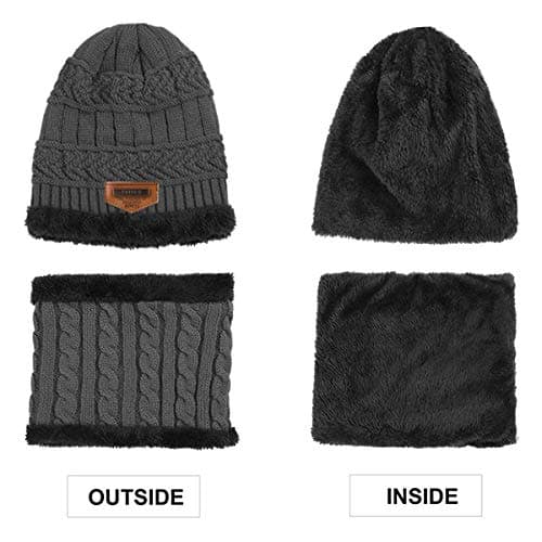 HIDARLING Kids Winter Hat Scarf Set - Warm Thermal Knitted Beanie Cap Snood Neck Warmer Outdoor Sports Soft Fleece Lining Elastic for Children Boys Girls Aged 5-10 (Grey) — view 3