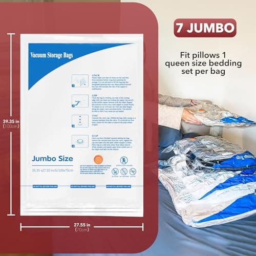 Vacuum Storage Bags 7 Jumbo, Space Saver Sealer Bags, Airtight Compression Bags for Clothes, Pillows, Comforters, Blankets, Bedding — view 4