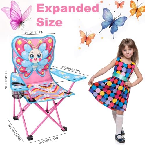 Meng Jiaran Kids Butterfly Folding Camping Chair Oxford Cloth with Cup Holder — view 2
