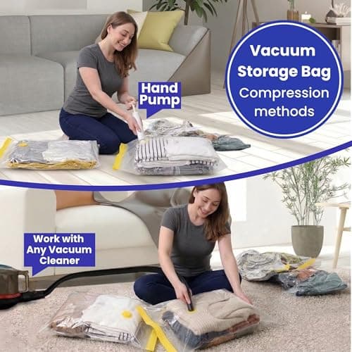 JEKUU Vacuum Storage Bags with Free Hand Pump, 9 Pack Space Saver Vacuum Seal Bags – 3 Jumbo, 3 Large, 3 Medium, Airtight Compression Bags for Clothes, Blankets, Pillows, Comforters, Duvets & Travel — view 6