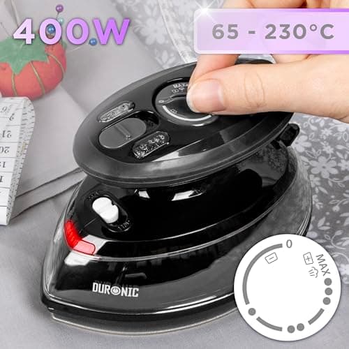 Duronic Travel Iron SI3 BK 400W Mini Irons with Dual Voltage, Variable Temperature Portable 35ml Black Steam Iron for Holiday Quilting Crafts Compact Design for Travelling — view 4