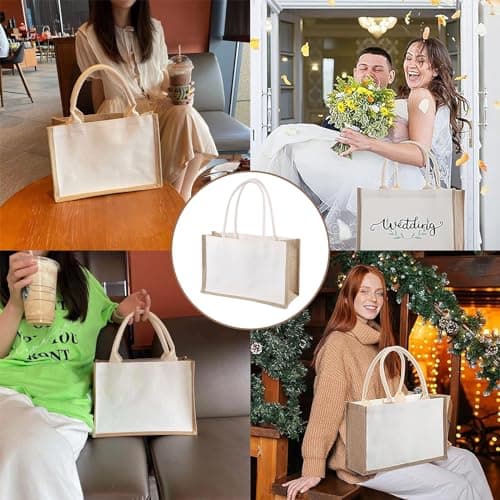 Natural Hessian Tote Bag With Cotton Handles - Reusable Burlap Jute Shopping for Picnic, Travel, Beach and Daily Life — view 2