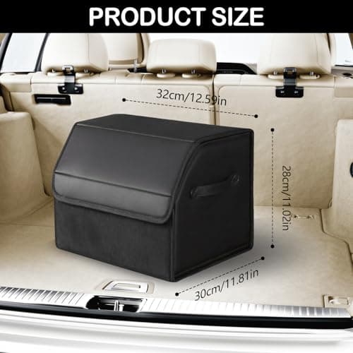 Ysislybin Trunk Organizer, Waterproof Car Organizer Collapsible Storage Box for Car Accessories with Compartments Leather Sedan Storage Box for Car Organization Outdoor Travel Camping — view 2