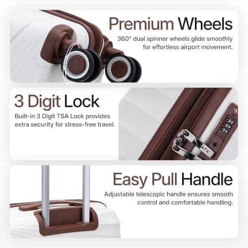 ATX Luggage 55x40x20cm Cabin Suitcase Lightweight Durable Polypropylene Small Suitcase with 4 Dual Spinner Wheels and Built-in TSA Lock (White/Brown, 21 Inches, 44 Liters) — view 5