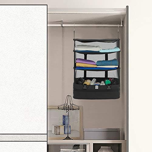 ELEZAY Hanging Packing Cubes Portable Closet Shelves Travel Collapsible Compression Garment Organisers for Carry-on Luggage Suitcase with Breathable Perforated Material X-Large, Black — view 2