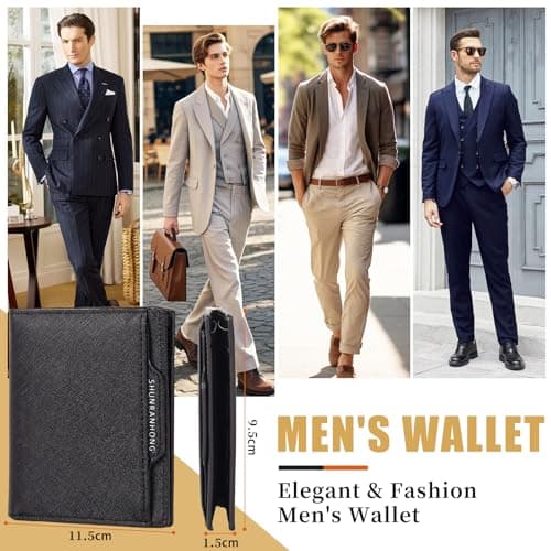 Men's Wallet, RFID Blocking Cross-Grain Leather Wallet with ID Window Card Holder, Business Travel Men's Wallet, Gift Wallet, Scratch-Resistant Synthetic Leather Wallet, Lightweight Daily Carry Walle — view 6