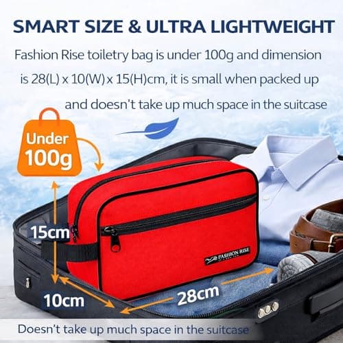 Water-Resistant Toiletry Bag for Men & Women - Lightweight Travel Wash Bag with Multiple Compartments, Compact Dopp Kit Cosmetic Organizer, Durable Nylon Shaving & Makeup Storage Case (Red) — view 5