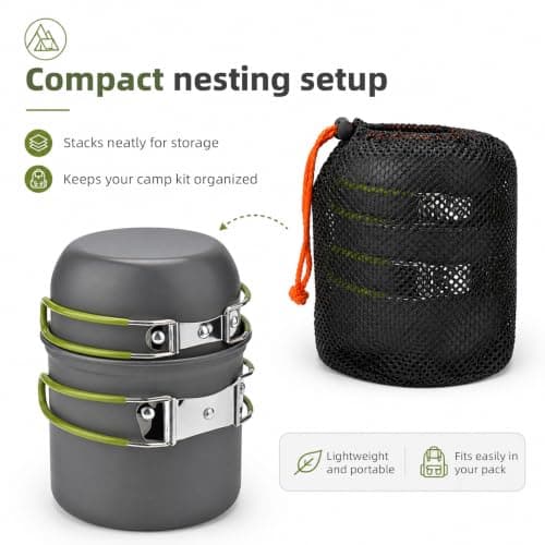 FERNVALE Camping Cookware Set with Folding Handles, Compact Pot and Pan for Hiking — view 5
