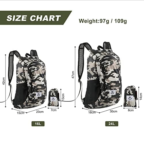 4Monster Packable Backpack Ultra Lightweight, Foldable Backpack Water Resistant, Hiking Daypack for Travel Camping Outdoor, Daily Walk-around, Cycling, Sports, Excursions(Camouflage Brown, 16L) — view 6