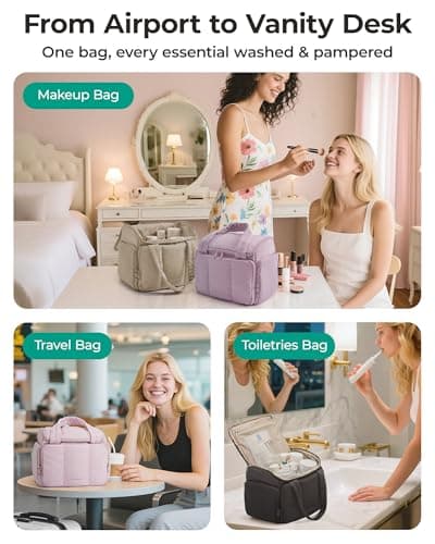 BAGSMART Travel Toiletry Bag for Women, Large Puffy Quilted Makeup Bag — view 6
