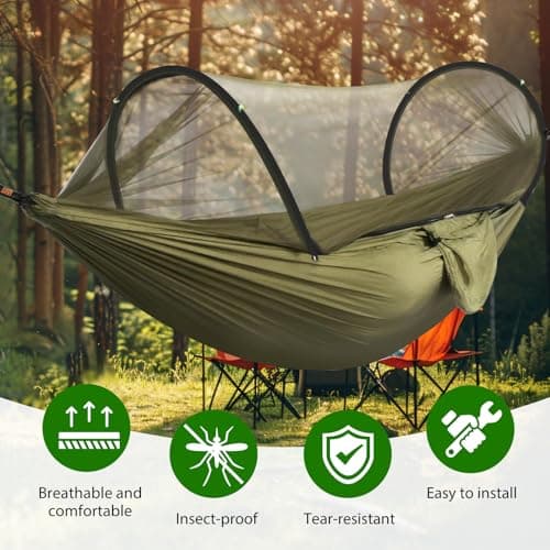 Aartner Ultra-Light Travel Camping Hammock Pop-up Bug Net - Anti-Rollover Hammock 300kg Load Capacity,Breathable,Quick-drying,Outdoor Backpacking Hiking (Olive Green) — view 6