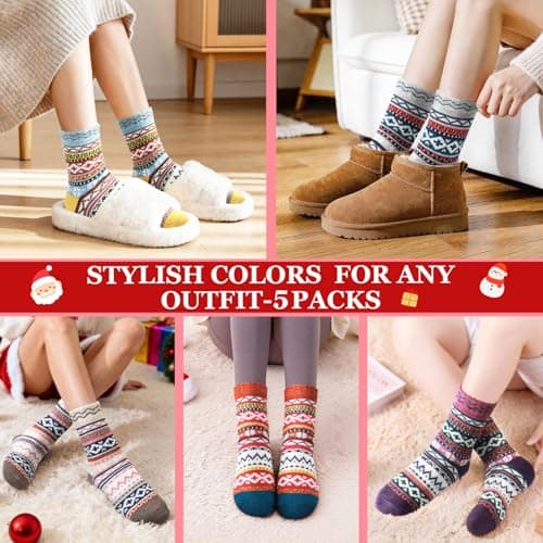 AUGOLA Thermal Winter Women Socks, 5 Pairs Warm Wool Christmas Socks — view 2