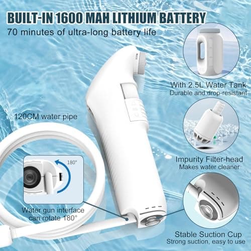 XFDZQQG Portable Bidet Electric,Travel Bidet Rechargeable,High Pressure Handheld Bidet Sprayer with 2.5L Water Tank,Peri Bottle 70-Minute Usage,Muslim Shower,Outdoor & Camping Toilet uk shatafa — view 4