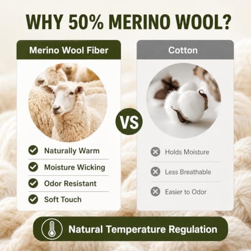 Merino Wool Hiking Socks for Men 2 Pack, Thermal Socks for Winter, Olive — view 6