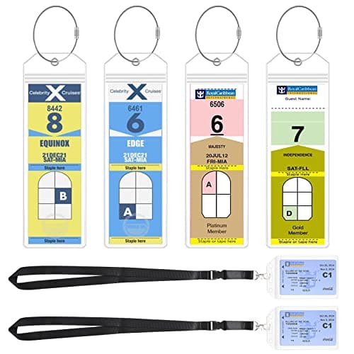 NTONPOWER P&O Cruise Luggage Tag Holders 4 Pcs Cruise Luggage Tags + 2 Pcs ID Card Luggage Tags for Suitcases with Zip Seal & Steel Loops Travel Vacation Accessories Cruise Necessities