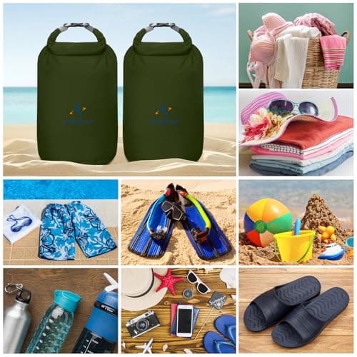 ioutdoor Dry Bag Set,2L/5L/10L/20L Waterproof Dry Sacks (Army Green 2L+5L) — view 5