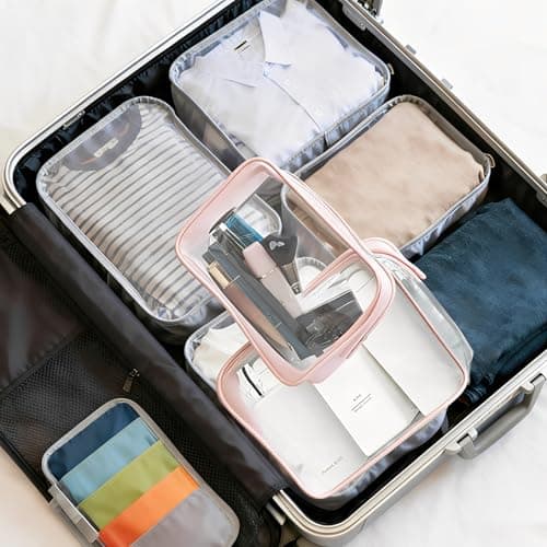 2 Pcs Clear Toiletry Bag, Pink Clear Wash Bags for Toiletries, PVC Waterproof Transparent Makeup Bags for Travel, Portable Transparent Cosmetic Bag for Men Women Luggage (Medium,Large) — view 5