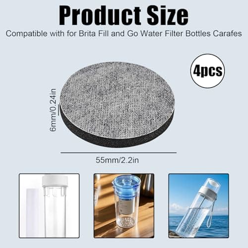 4 Pack Micro Disc Water Filter Discs for Brita Fill and Go Bottles Carafes, Mini Water Filter Replacement, Reduce Microparticles and Other Impurities — view 2