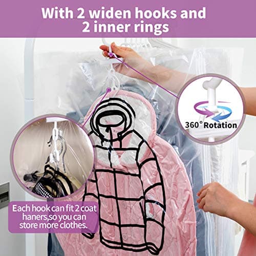 Meetall 4Pack Hanging Vacuum Storage Bag Reusable Space Saver Compressed Bag with Hangers.2pcs in 26.3x35.4inch(67x90cm) and 2pcs in 26.3x43.3inch (67x110cm).Work with Any Vacuum Cleaner. — view 6