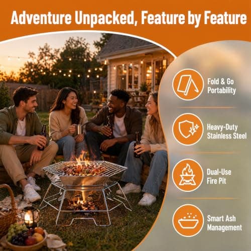 Portable Charcoal BBQ Grill for Camping,Stainless Steel Fire Pit Grill — view 5