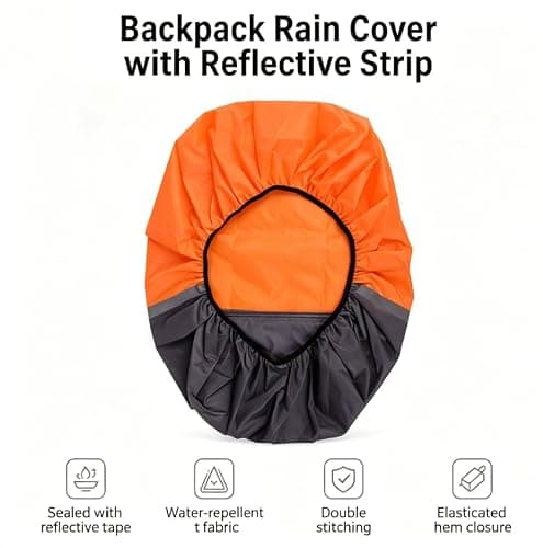 ZAUXVAI Waterproof Rain Cover for Backpack, Orange and Grey, Polyester, 53 x 20 x 19 cm — view 5