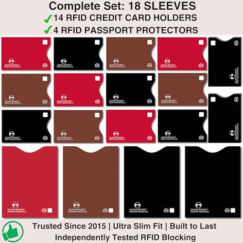 18 RFID Blocking Sleeves (14 Credit Card Holders & 4 Passport Protectors) Ultimate Premium Identity Theft Protection Sleeve Set for Men & Women. Smart Slim Design perfectly fits Wallet / Purse — view 3