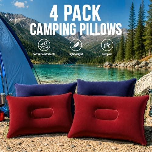 TRIXES Inflatable Pillows 4-Pack, Navy & Burgundy - Lightweight Pillows — view 6