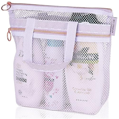 Bath & Shower Accessory Portable Zip Pouch with Compartments for Use Ideal for Gym Travel Camp Beach Sunscreen Storage (White, One Size) — view 4