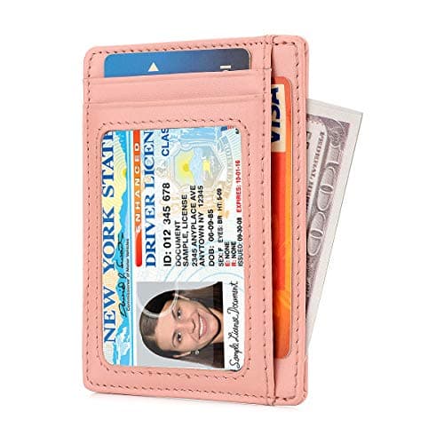 Slim RFID Blocking Card Holder Minimalist Leather Front Pocket Wallet for Women, Rose Gold, M, Minimalist — view 2