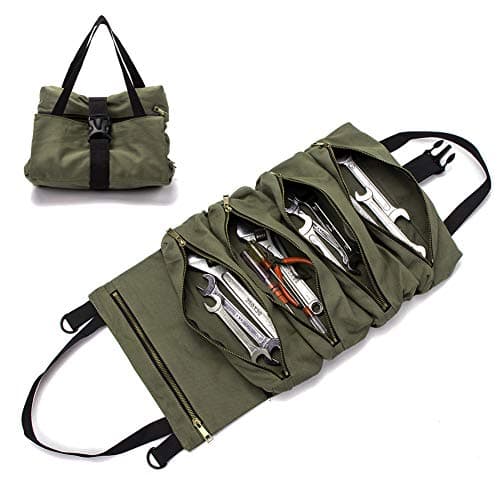 Super Roll Multi-Purpose Tool Bag, Canvas Tool Organizer Bucket, Car First Aid Kit Wrap Roll Storage Case, Hanging Tool Zipper Carrier Tote, Car Camping Gear — view 2