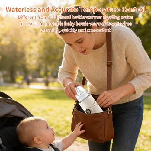 Portable Bottle Warmer, Rechargeable Baby Bottle Warmer with 6-Speed Adjustable Temperature and 18W Fast Heating, Baby Milk Warmer with LED Temperature Display and Night Light, Travel-Friendly — view 5
