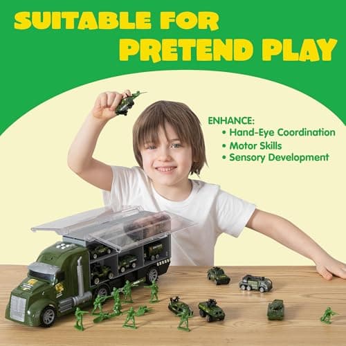 JOYIN 25 in 1 Army Toys for 3 Year Old Boys, Toy Soldiers Set with Military Truck as Boys Toys Age 3 4 5 6 7, Carrier Transport Truck with Lights & Sounds, Christmas Birthday Gifts for Boys — view 4