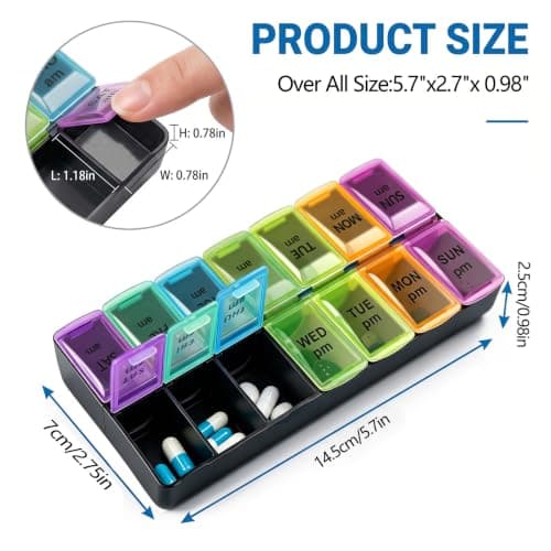 ChioSun 7 Day 2 Times a Day Pill Organiser, AM/PM Dosette Box — view 3