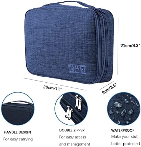 ACOPTON Travel Electronics Organizer, Waterproof Cable Organizer Bag for Electronic Accessories Double Layer Large Shockproof Cable Storage Bag for Cord, Power Bank, Tablet (Navy Blue) — view 3