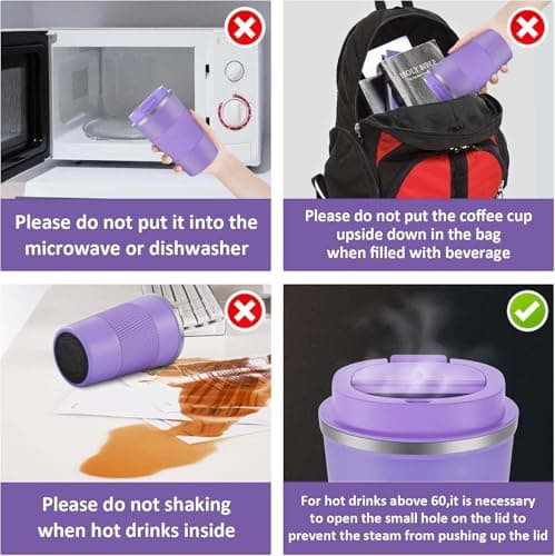 AidShunn Travel Mugs, 380ml Insulated Coffee Cup with Leakproof Lid - Reusable Double Walled Coffee Mug, Stainless Steel Thermal Cup for Hot Cold Drinks, Water and Tea (Purple) — view 6