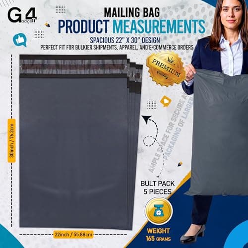 G4GADGET 5 Large Grey Postal Bags 22x30 Inch [559mm x 762mm] – Durable Self-Seal Packaging Bags for Vinted, Parcel Delivery, Clothes Mailing & Shipping — view 3