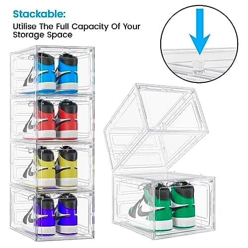 Unique Impression 8 Pack Shoe Storage Box - Clear Stackable Boxes - Plastic Trainer Storage Boxes - Transparent Shoe Display Containers - Fits Up To UK 12.5 size men’s — view 6