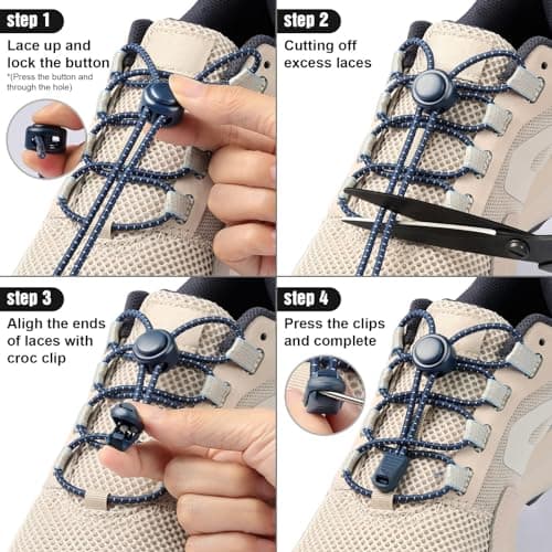 Stepace 2 Pairs Elastic No Tie Lock Buckle Shoe Laces for Trainers Navy Blue — view 6