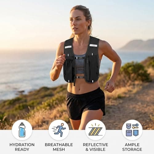 Running Vest with Water Bottles, Hydration Pack for Trail Running and Hiking, Adjustable Storage Compartments with Reflective Details for Outdoor Activities, Black Colour One Piece — view 4